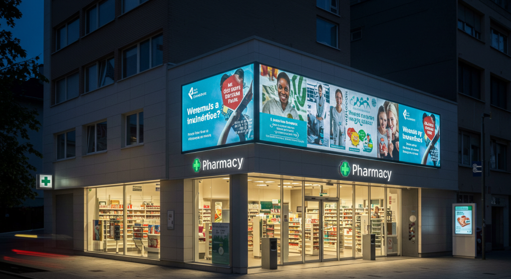 When Medicine Speaks: The Allure of LED Screens on Pharmacy Facades